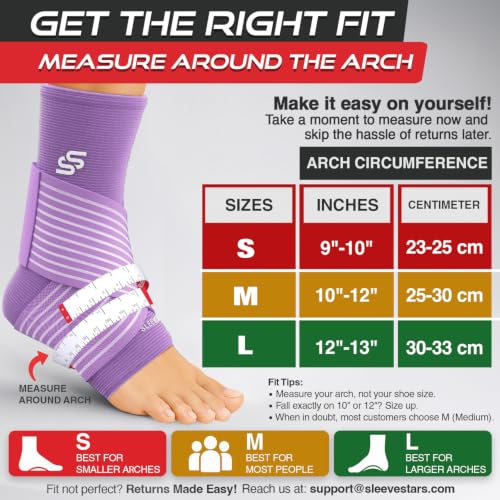 Image of Sleeve Stars Ankle Brace for Women & Men, Ankle Wrap for Sprained Ankle, Compression Sleeve for Plantar Fasciitis Relief, Easy Customizable Support: w /Removable Strap (Pair /M:10 inch-12 inch /Light Purple)