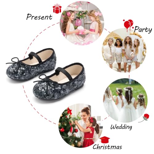 Image of PHIRAMIN Toddler Flower Girl Glitter Dress Shoes Little Girl Ballet Flats Bow Wedding Party
