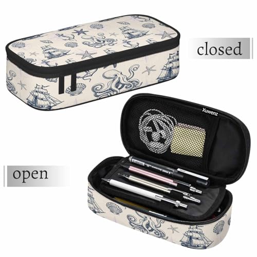 Image of Vintage Sailboat Pencil Case Organizer Old Caravel Sea Monster Old Maps Stationery Box Makeup Box School Supply for Boy Girl Men Women
