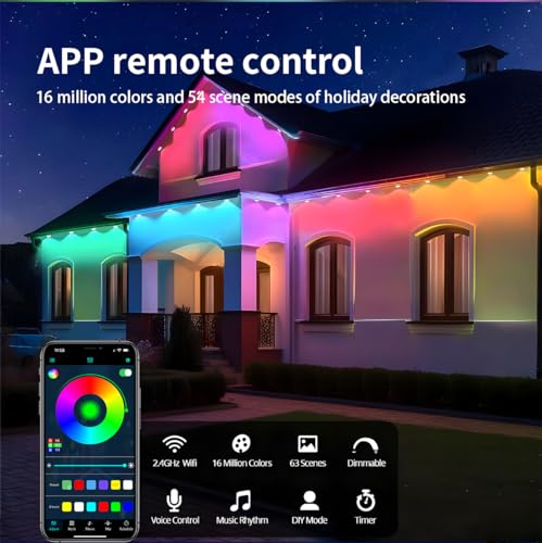 Image of Permanent Outdoor Lights - Smart Outdoor LED Lights, 100ft RGB Color Changing, 54 Scene Modes, App Control, Waterproof IP67, Alexa Compatible
