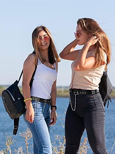 Punk Belt PU Leather Studded Belt for Women Threads Goth Pyramid Belt Square Beads Belt with Studs Rock Rivets Belt for Women Men Gothic Jeans Belt Clothing Accessories