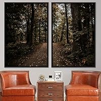 2 Piece Framed Canvas Wall Art Brown Forest Canvas Prints Home Artwork Decoration for Living Room,Bedroom - 16