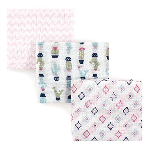 Image of Hudson Baby Unisex Baby Cotton Muslin Swaddle Blankets, Girl Cactus, 3-Pack
