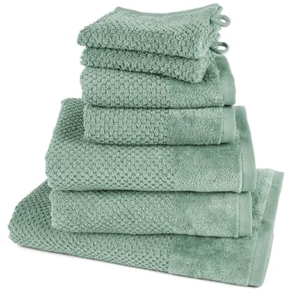 Pure Label 7-TLG. Handtücher Set aus 100% Baumwolle, saugstark und weich - 1x Badetuch (70x140 cm) 2X Handtuch (50x100cm) 2X Gästetuch (30x50 cm) 2X Waschlappen (16x21 cm), Grün