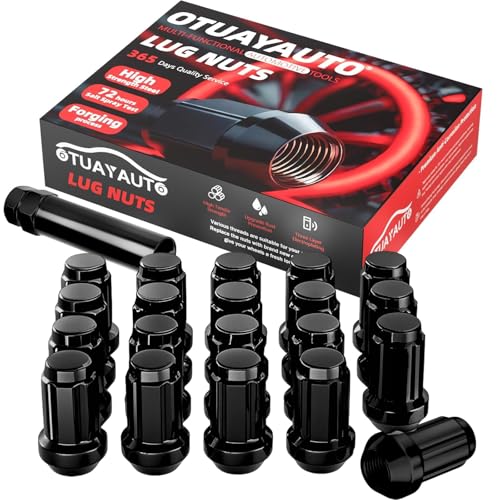Image of OTUAYAUTO M12x1.25 Lug Nuts -Replacement for 1993-2022 Nissan Altima, 1988-2022 Nissan Maxima, 1999-2015 Xterra, 1997-2023 Subaru Forester Aftermarket Wheels, 20 PCS Black Closed End Bulge Lug Nuts