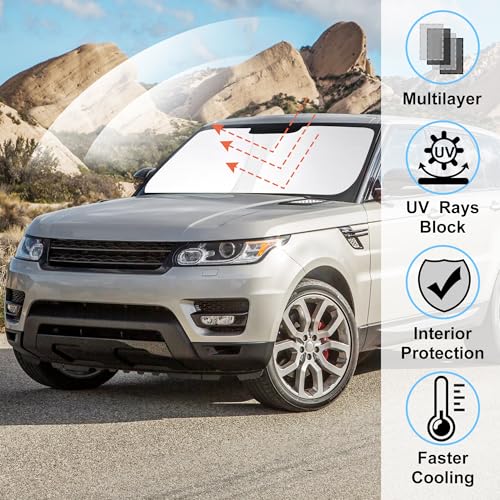 Image of Windshield Sun Shade Custom Fit for 2014-2022 Land Rover Range Rover Sport Accessories Foldable Sunshade Sun Blocker Protect Car from Sun Rays & Heat Damage Keep Car Cooler