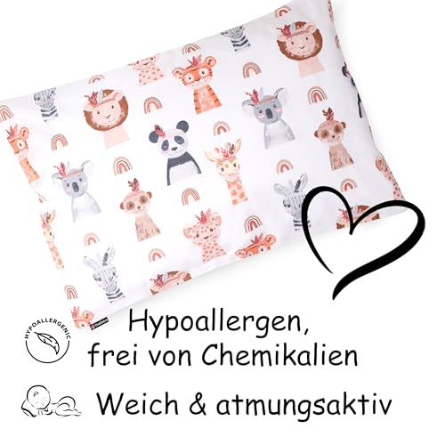 PinkZebra Kissenbezug 30 x 50 cm aus 100% Baumwolle, Kissenhülle, Öko-tex Standard 100, Kopfkissenbezug Kinder, Kinderbezüge mit Reißverschluss, Nette Tiere
