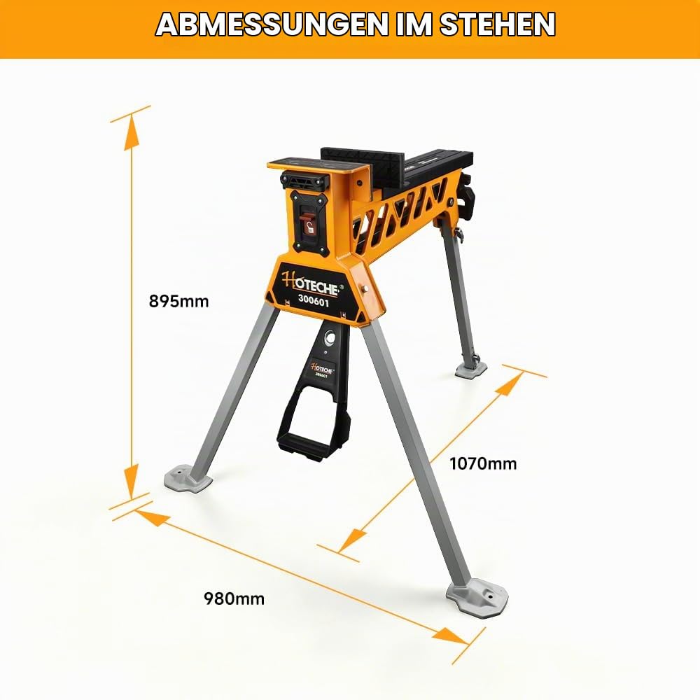 Hoteche Mobile Klappbare Werkbank, 250KG Traglast, 0-950MM Spannbereich, Gelb-Silber-Schwarz, Papiertütenverpackung