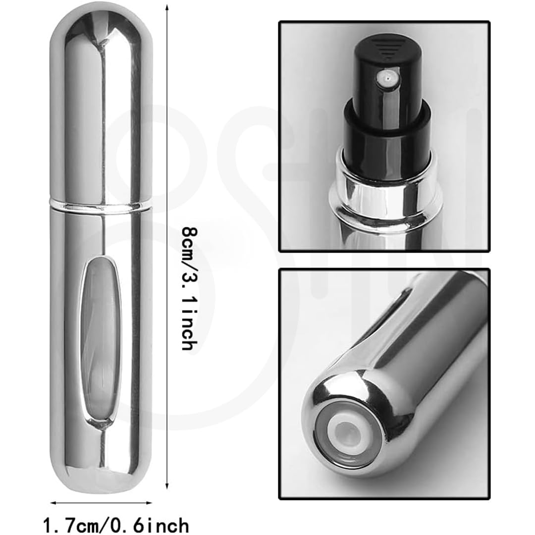 Ostin Perfume Atomiser Bottles, 5ml Refillable Spray Bottle Mini Underfill Empty Travel Bottle for Purse Handbag Pocket Luggage (Silver) 2