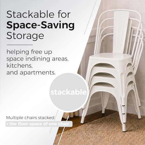 Image of Metal Dining Chairs with Backrest, Stackable, White, 8 Pack | Easy Assembly, Non-Slip Feet, 330 lb Capacity, Kitchen, Restaurant, Cafe, Pub, Covered Patio