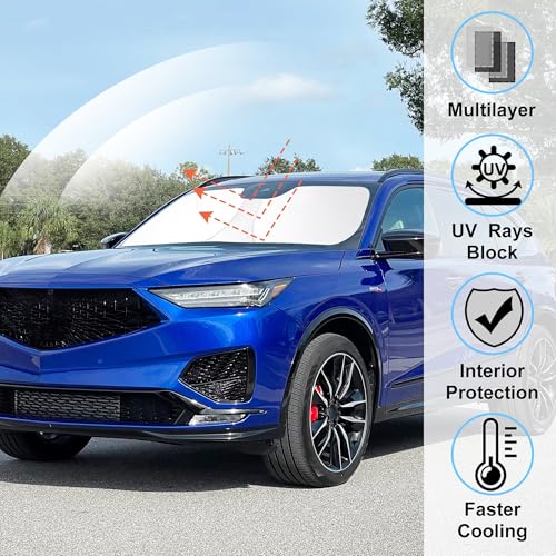 Image of Windshield Sun Shade Custom Fit for 2014-2020 Acura MDX Accessories Foldable Sunshade Sun Blocker Protect Car from Sun Rays & Heat Damage Keep Car Cooler