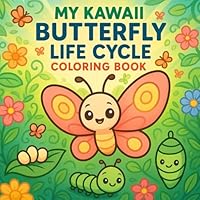 The Ultimate Kawaii Butterfly Life Cycle Coloring Book: 45 Unique, Hand-Drawn Style Illustrations Depicting the Complete Journey from Egg to Butterfly for Relaxing Coloring Fun B0F5Y33F5F Book Cover