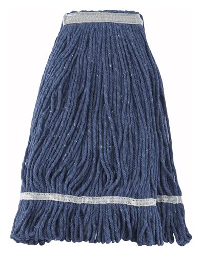 Image of Winco Yarn Mop Head, 24-Ounce, 4 Ply Loop End, Blue, Tan | Looped-end design, Fanning tailband, Great for Floor Cleaning, Kitchen Floors, Dining Areas and Facility Care