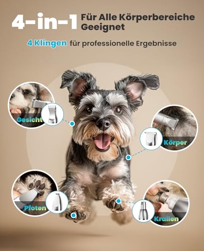 oneisall 4 in 1 Hundeschermaschine Set, Leise Pfotentrimmer für Hunde, LCD-Anzeige Schermaschine Katze Hund, Pfotentrimmer&Hunderasierer&Krallenschleifer für Körper, Pfoten, Augen, Ohren, Gesicht