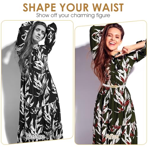 Pearl Elastic Chain Belt, Pearl Stretchy Waist Belt Gold Leaf Waistband for Women Girl Dress Skirt Jeans4