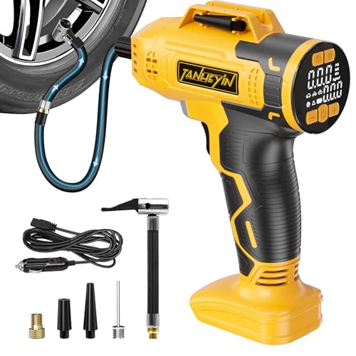 Tire Inflator Portable Air Compressor Compatible with Dewalt 20V Battery, DC 12V Car Power Supply, 160PSI Cordless Air Pump with LCD Pressure Gauge, LED Light, 5 Preset Modes for Car, Bike, Ball