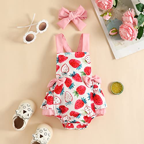 Berry First Birthday Outfit Newborn Photography Infant One Cake Smash Baby 1st Half Birthday Dress Sweet Party Supplies Bodysuit Jumpsuit Coming Home Outfit for Photo Prop Strawberry 3-6 Months2