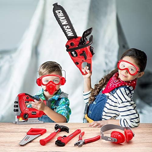 iBaseToy Toy Chainsaw, Kids Chainsaw Toys Tools with Jigsaw and Realistic Sounds and Lights, Preschool Gift for Boys Girls Age 3 4 5 6 Year Old