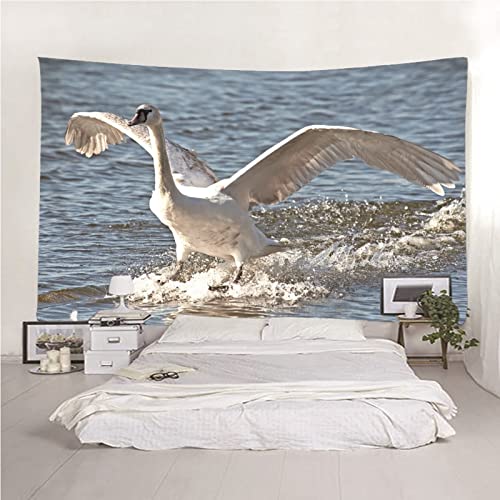 Musihy Wall Tapestry For Bedroom Indie, Large Art Tapestry Polyester White Gray Bedroom Decor Minimalist Goose On The Sea 138"X101" #TOP5