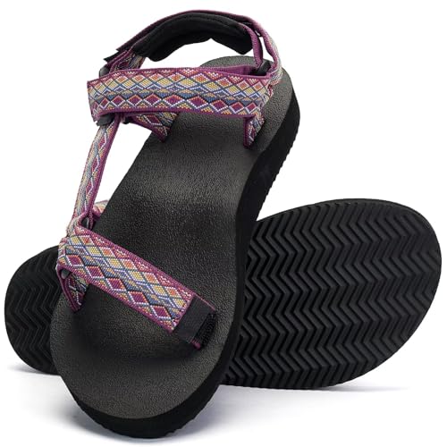 ZOOMCO Womens Water Sandals Casual Lightweight Hiking Sandal With Arch Support Yoga Mat Insole Outdoor Sport Beach Shoes, Purple-b, 3 UK