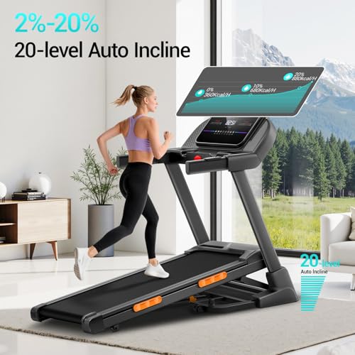 Image of Foldable Incline Treadmill with 20% Auto Incline for Small Spaces Apartments, 3.5 /4.0HP 400LBS Capacity Under Bed Treadmill, Portable Running Machine for Home Workout