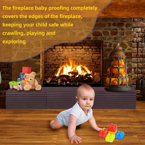 Image of Large Fireplace Baby Proofing-Adhesive Backed Bumpers for Babies, Fireplace Hearth Cover Baby Proof -12.5 Feet of Padding with 3 Straight Pieces & 2 Corners- Brown
