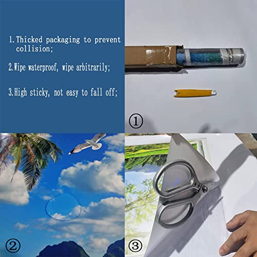 Fake Window Removable Wall Sticker Mural 3D Self-Adhesive Window Poster Decal-50"X35" Summer Beach Creative Window Decor Wallpaper Peel And Stick Faux Window Picture For Bedroom Living Room Office #TOP5