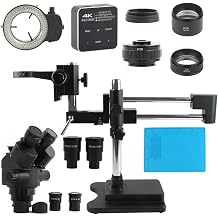 Microscope Kit 3.5X-180X Sliding Double Boom Arm Base Simul Focal Industrial Lab Jewelry Phone Watch Repair Stereo Trinocular Microscope Set Microscope Lens Adapters48MP 4K HDMI Type-C B