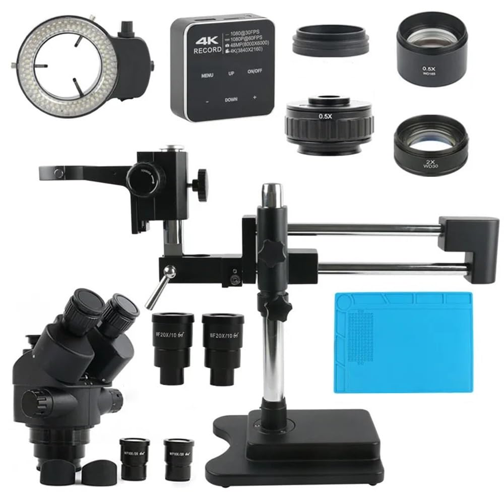 Kit accessori per microscopio 3.5X-180X Scorrevole Doppio Braccio Base Simul Focale Laboratorio Industriale Gioielli Telefono Orologio Riparazione Stereo Microscopio Trinoculare Set Vetrini per micros