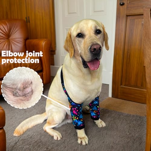 Image of Dog Elbow Wraps Knee Protector Pads Elbow Callus Treatment Sleeve for Wounds Front Legs Prevent Licking for Medium Large Dogs XL,Footprint