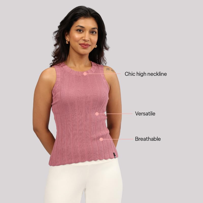 Image of BlissClub Move All Day Rib Tank Top | 100% Cotton | High Neck | Ribbed Fabric | Snug fit | Breathable