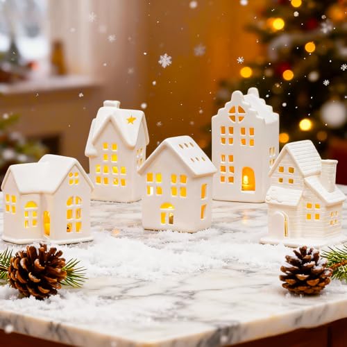 Weihnachtsdorf mit Beleuchtung, 5 Stück Weihnachtsdeko Häuser, LED...