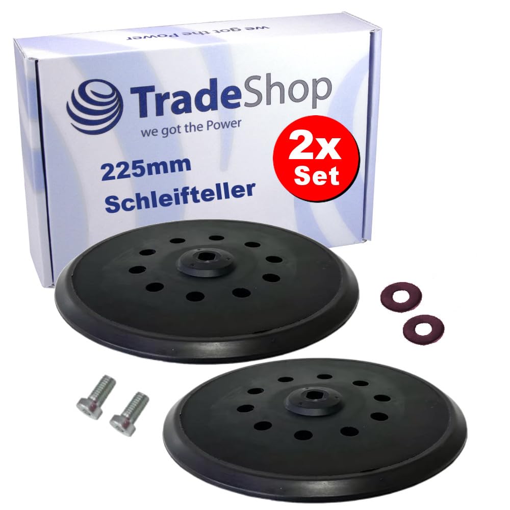 2 x Trade-Shop 225 mm 10 otworów na rzep talerze szlifierskie/talerze podporowe/talerze przyczepne, twarde kompatybilne z szlifierkami Flex Giraffe WST 700, WSE 500, WSE 7