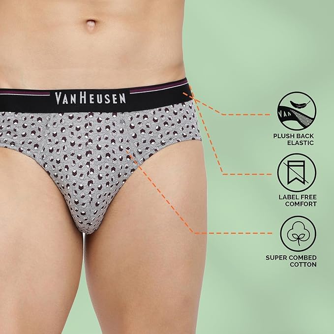 Image of Van Heusen Men Briefs - 100% Combed Cotton - Pack of 3 - Anti Bacterial, Super Soft 10006 CP-23, CP-24, CP-25 L, Multicolor