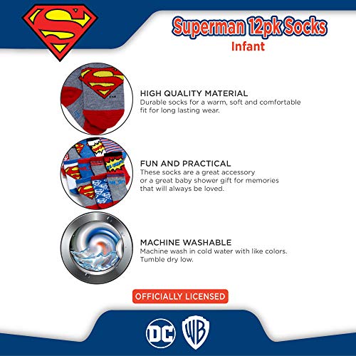 DC Comics Baby Boys’ and Girls’ Socks - 12 Pack Batman, Wonder Woman, Superman, Justice League, Super Girl Socks (0-24M)4