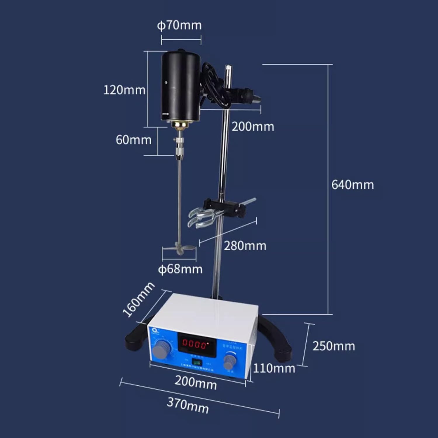 Generico Agitatore da Laboratorio, Motore Brushless da 100 W | Da 0 A 2400 Giri/minuto, Timer Da 0 A 120 Minuti, Per Ricerca Scientifica E Miscelazione Di Fluidi Ad Alta Viscosità