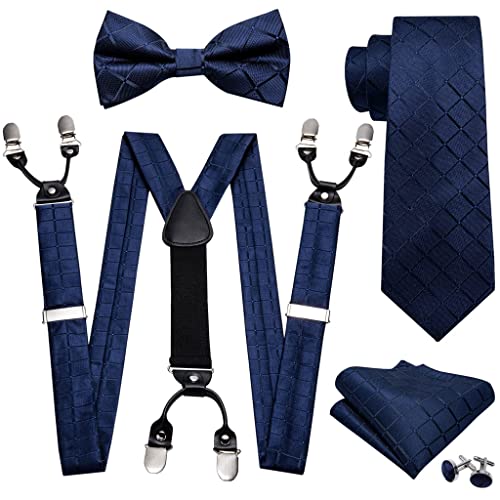 Set de corbata pajarita y tirantes azul para hombre miniatura 2