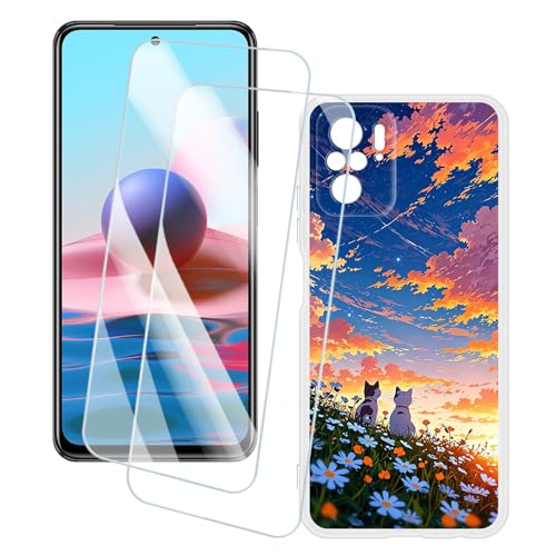 OAGELIM 2�Z�b�g �X�N���[���v���e�N�^�[ + �P�[�X Xiaomi Redmi Note 10 4G (6.43 �C���`) �Ƃ̌݊������� �A�[�e�B�X�e�B�b�N�J�X�^���v�����g�J�o�[�Ƌ����K���X�t�B���� �X�N���b�`�h�~ (�L)