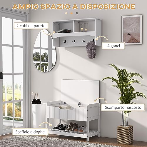 HOMCOM Mobile Appendiabiti a Muro con Panca