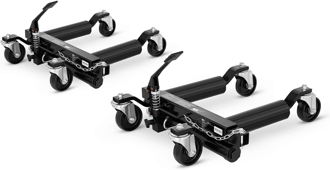 MSW Hydraulic Wheel Dolly Car Skate Vehicle Positioning Jack Foot Pump Hydraulic Tyre Lift Roller Dolly Hoist 2 Pcs. 680kg Ea. MSW-HRH-680 (Tyre Width 30cm, 4 Nylon Castors, Max. Lift Height 280mm)