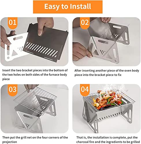 Churrasqueira Inox Portatil Dobrável, Fogão De Aço Inoxidável Para Acampamento, Suporte Ultraleve Pa