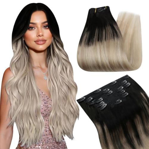 Image of Ugeat Human Hair Clip in Extensions Ombre Blonde 16 Inch 7pcs 120g