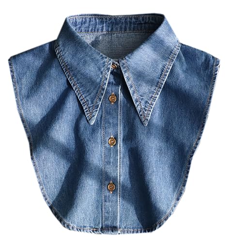 Denim Fake Collar Detachable Dickey Collar Half Shirts Blouse False Collar Top for Women Girls Medium