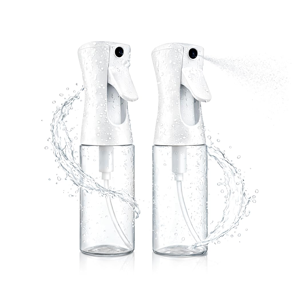 2 Pack Spray Bottles for Hair - Continuous Water Mister Spray Bottles with Ultra Fine Mist Spray for Hairstyling, Barbers, Salons, Skin Care, Cleaning, Plants, Pets (Ivory, 6.8 oz)