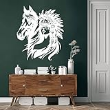 Decoración de Pared de Metal, Arte de Pared, Mujer nativa Americana y Caballo, decoración indígena Americana, Cabeza de Caballo, decoración Tribal Bohemia para Colgar en la Pared (