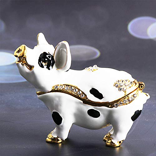 Waltz&F Spotted Pig Figurine Collectible Hinged Trinket Box Bejeweled Animal Hand-Painted Ring Holder Decoration #TOP5