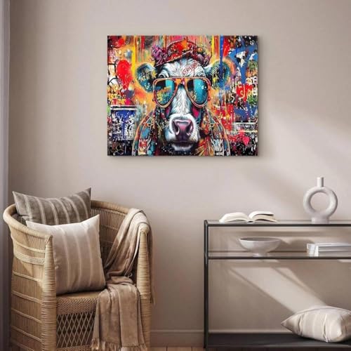 Impression vache colorée lunettes déco murale joyeuse et originale - 2
