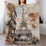Paris in Aquarell Decke Decke Dicke Kuscheldecke Mit 3D Muster Fleece Warm und Weich Flauschige Flannel Decke, Vier Jahreszeiten Bett Sofadecke （130×150cm）
