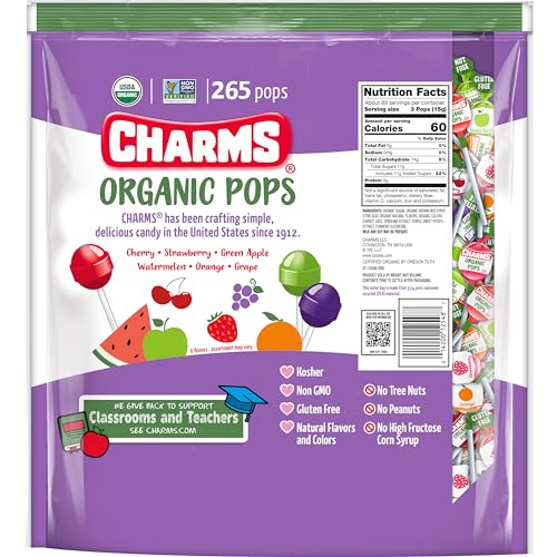 Charms Organic Pops (265 Count) – Usda Organic Fruit Candy Lollipops Made With All Natural Flavors And Ingredients thumb #3