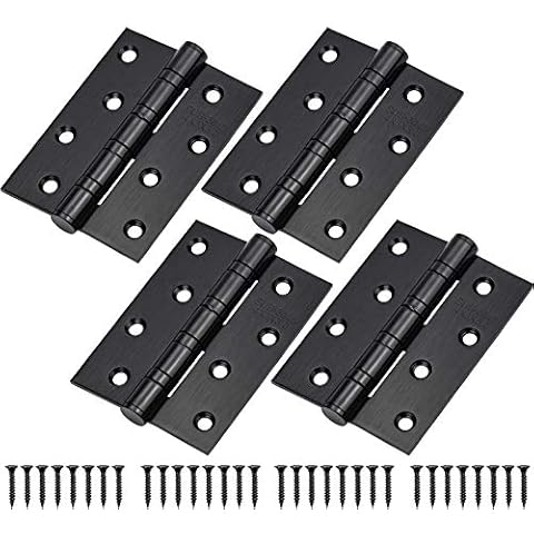 4 Pcs Door Hinges 4 Inch, Stainless Steel Black Door Hinges with Screws for Various Doors - 99 x 75mm Cover